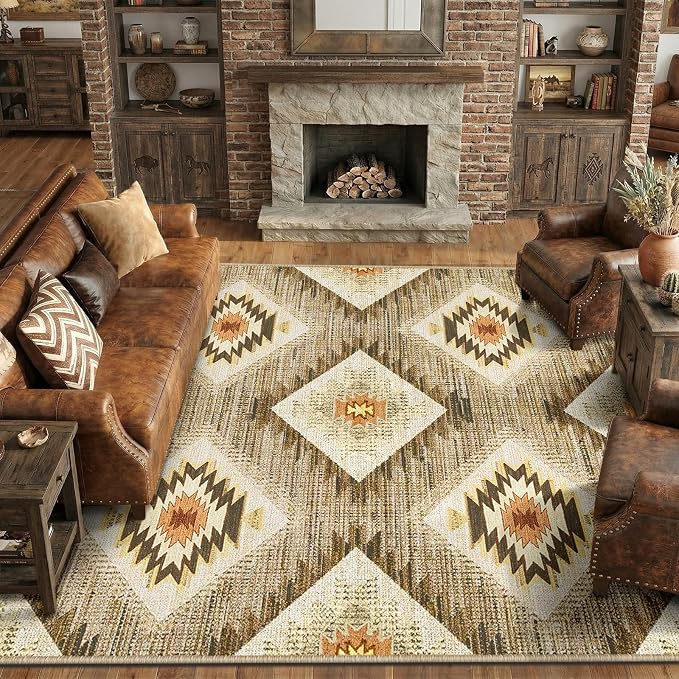 Area Rug 6x9 Rug Machine Washable Non-Slip Low Pile Print Pattern Western Rug - Image 7