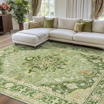 RELEANY Area Rugs 8'x10' Washable Non-Slip, Floral Vintage Distress Medallion by RELEANY