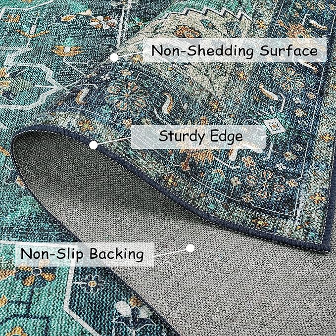 Moynesa Ultra-Thin Washable Round Rug - 6ft Teal Large Living Room Circle Area - Image 5