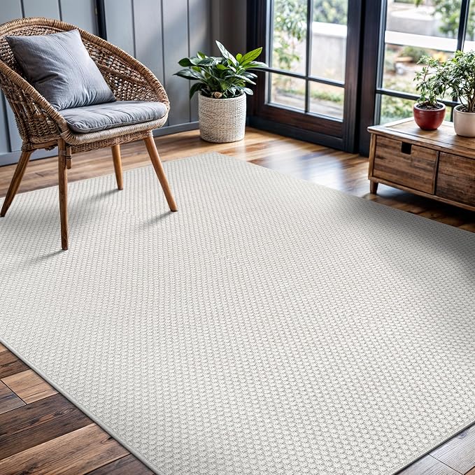 CAMILSON Easy Jute Rug 6x9, Indoor Outdoor Off-White Farmhouse Area Rugs - Image 5