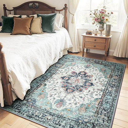 RELEANY Area Rugs 5'x7' Washable Non-Slip, Floral Vintage Distress Medallion - Image 2