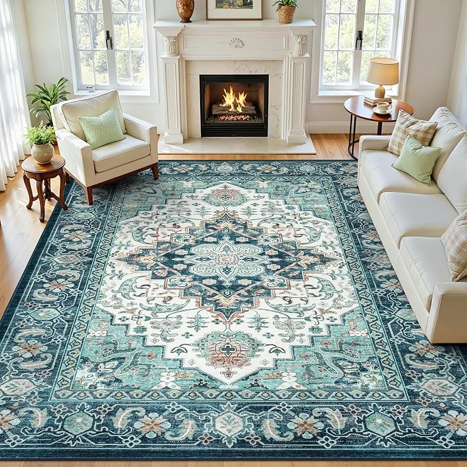 Lofus 8x10 Washable Rugs Non-Slip, Vintage Floral Area Rug by Lofus
