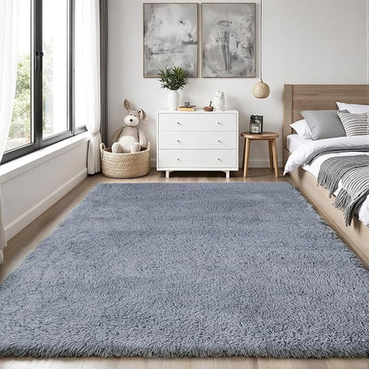 Area Rug for Living Room Bedroom: 5x7 Grey Soft Fluffy Shag Upgrade Non-Slip - Image 2