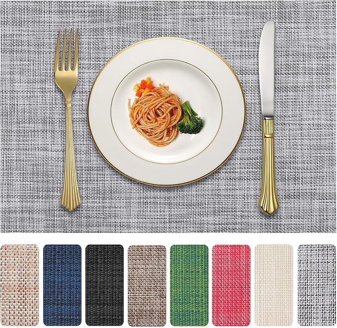 Vinyl Placemats Set of 6, PVC Woven Washable Non-Slip Table Mats, Heat by LANDVIEW