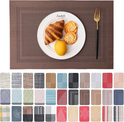 Placemats Set of 6 Washable Indoor | Outdoor Vinyl Place Mats by CADONO