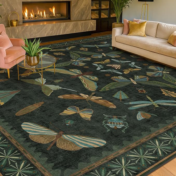 Hazo Haus 7x9 Insect Dark Green Rugs by HazoHaus