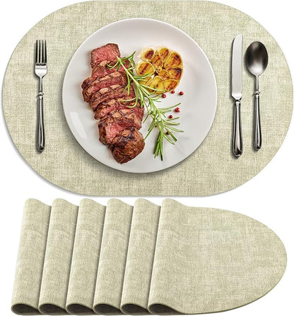 Placemats Set of 6-17" x 11.8" Waterproof & Heat Resistant Oval Place Mats by Delicateandelegantplacemats