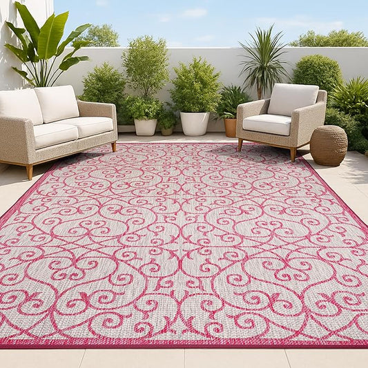 JONATHAN Y Vintage Filigree Indoor Outdoor Area Rug 4X6 Light Gray/Fuchsia by JONATHANY