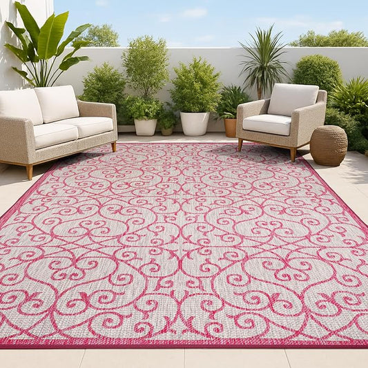JONATHAN Y Vintage Filigree Indoor Outdoor Area Rug 5X8 Light Gray/Fuchsia by JONATHANY