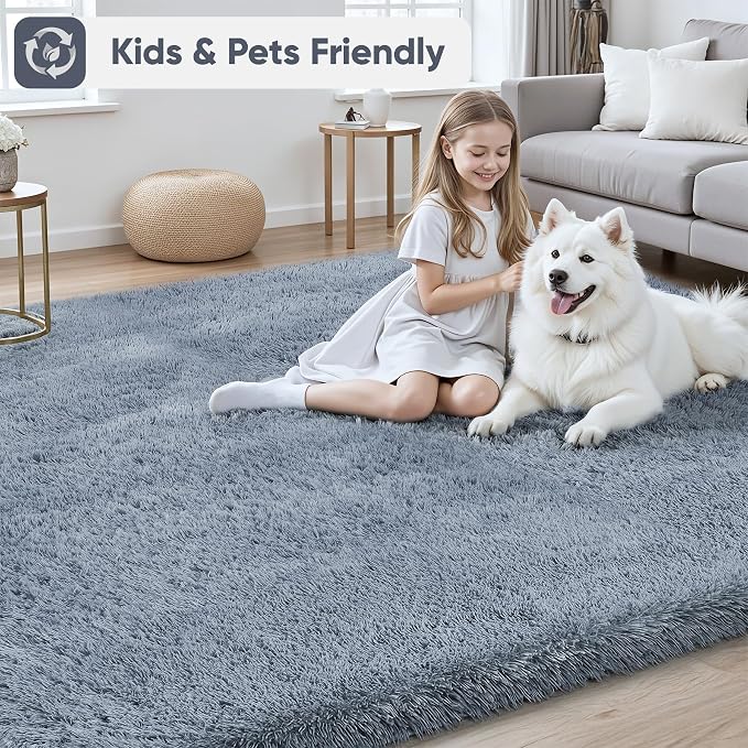 Area Rug for Living Room Bedroom: 8x10 Grey Soft Fluffy Shag Upgrade Non-Slip - Image 4