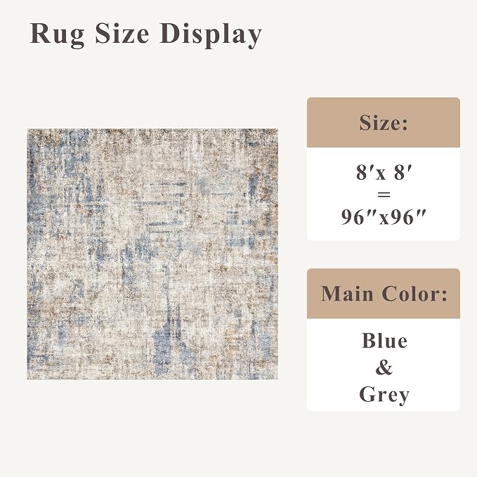 8x8 Square Area Rug Living Room – Non-Slip Washable Large Floor Carpet - Image 2