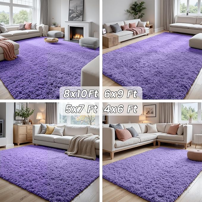 5x7 Area Rugs for Living Room Rug: Soft Fluffy Shag Purple Rugs for Bedroom - Image 7