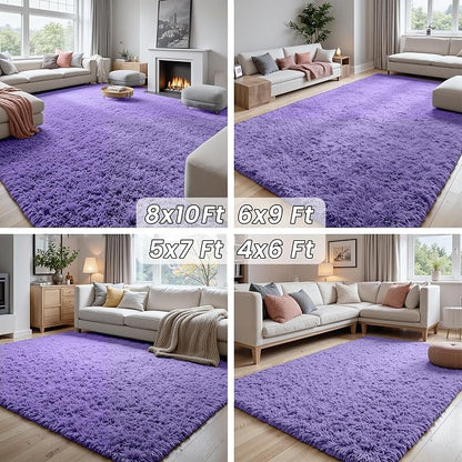 8x10 Area Rugs for Living Room Rug: Soft Fluffy Shag Purple Rugs for Bedroom - Image 7