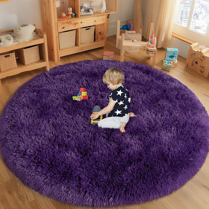 Round Purple Rug for Bedroom, 6 ft Circle Area Rugs for Living Room, Soft - Image 3