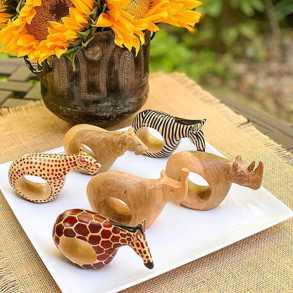 Mahogany Wood Animal Napkin Rings Set of Six - Image 2