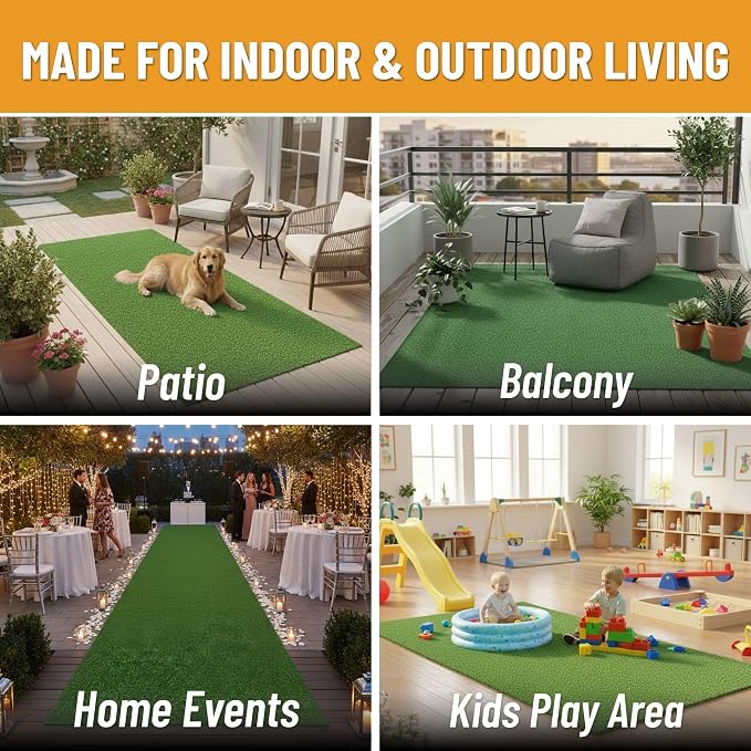 Ottomanson Artificial Turf Lite 94" x 16', Fake Grass Carpet - Image 4