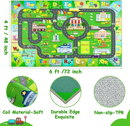 Chicrug 4x6 Car Road Area Rug for Kids Playroom Bedroom, Non Slip Low Pile - Image 3