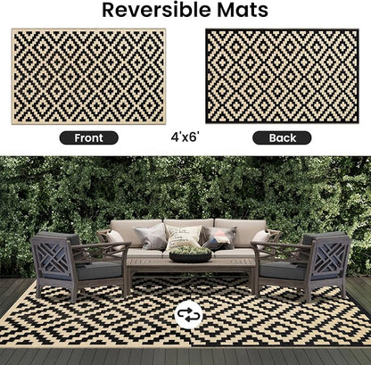 Smiry Waterproof Outdoor Rug 4x6 ft, Reversible Plastic Straw Patio Camping Rugs - Image 3