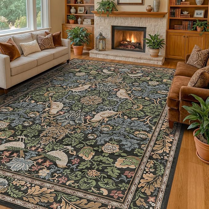 Vintage Green Rug for Extra Large Bedroom by HazoHaus