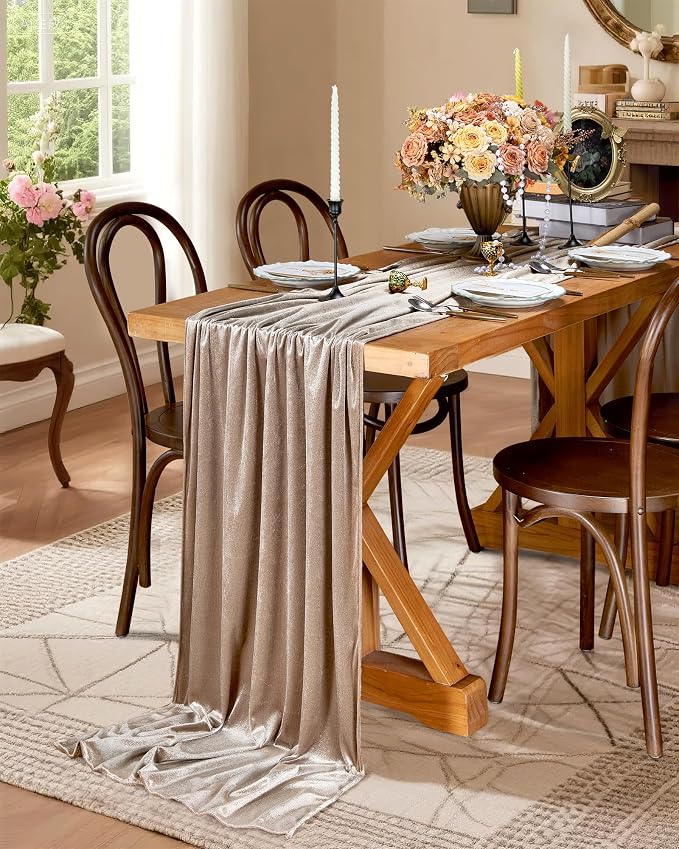 Cream Velvet Table Runner 29 x 120 Inch Soft Velvet Fabric Runners | 5 Pieces - Image 3