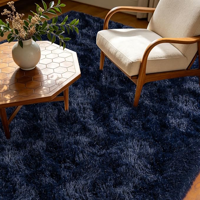Navy Blue Rug for Living Room, 4x6 Fluffy Area Rugs for Bedroom, Soft Carpet - Image 6