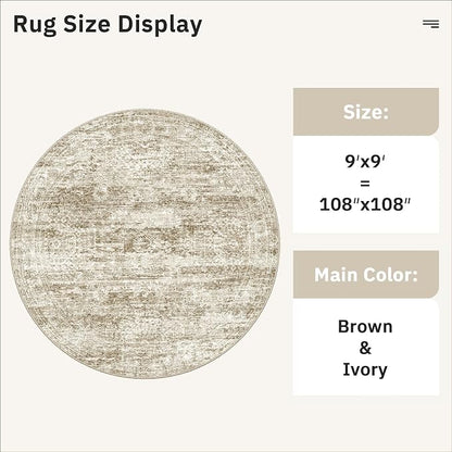 Soalmost 9x9 Brown Round Rug 9ft Living Room Circle Rug Vintage Round Area Rug - Image 5