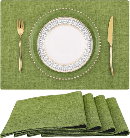 Faux Cotton Linen Placemats Set of 4, Cloth Washable Farmhouse Dining Table Mats by homing