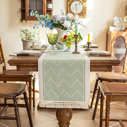 14x48 Geometric Table Runner Waterproof Boho Dresser Scarf Tassels | Need to - Image 6
