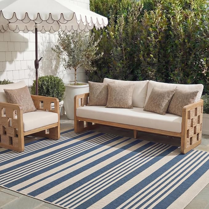 SAFAVIEH Courtyard Collection 8' x 10' Navy/Beige CY6062 Stripe Indoor/ Outside by Unknown