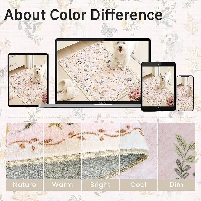 Soalmost Dog 6x9 Area Rugs for Living Room, Machine Washable Animal Floral - Image 8