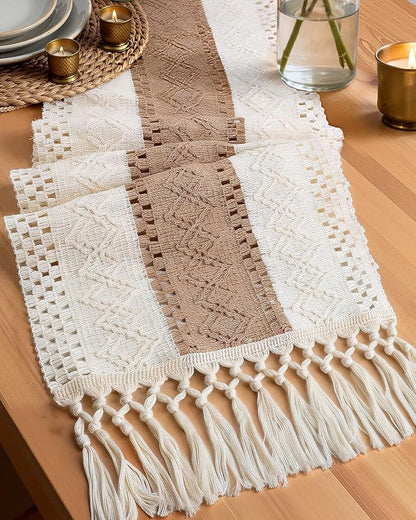 Pureegg Boho Table Runner 12 x 108 Inch, Woven Tassel Design | Dining Table by Pureegg