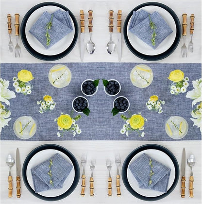 Solino Home 100% Pure Linen Table Runner Chambray Indigo, Athena 14 x 72 in | - Image 3