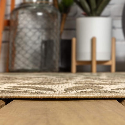 JONATHAN Y Floral Textured Weave Indoor Outdoor Round Area Rug 5 Ft Sage/Brown - Image 8