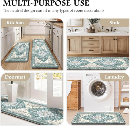 Boho Kitchen Mats for Floor 2 Piece Set Anti Fatigue Cushioned PVC Kitchen Rugs - Image 6