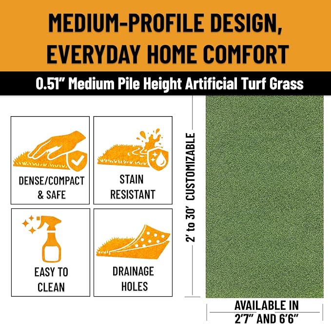 Ottomanson Artificial Grass Runner Rug Pro 31" x 8', Indoor Outdoor Fake Grass - Image 6
