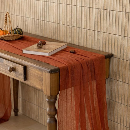 Fall Table Runner Terracotta Cheesecloth 120 Inch Party Home Decorations | - Image 7