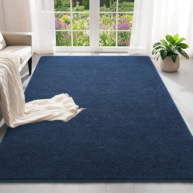 6x9 Feet Navy Blue Rug for Bedroom, Indoor Washable Memory Foam Rug for Living - Image 2