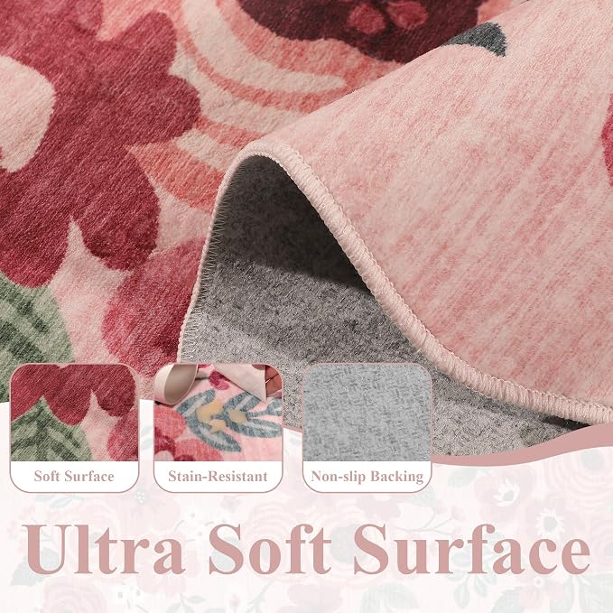 DUKINO 3x5 Area Rug, Floral Non-Slip Indoor Washable Rug - Image 8