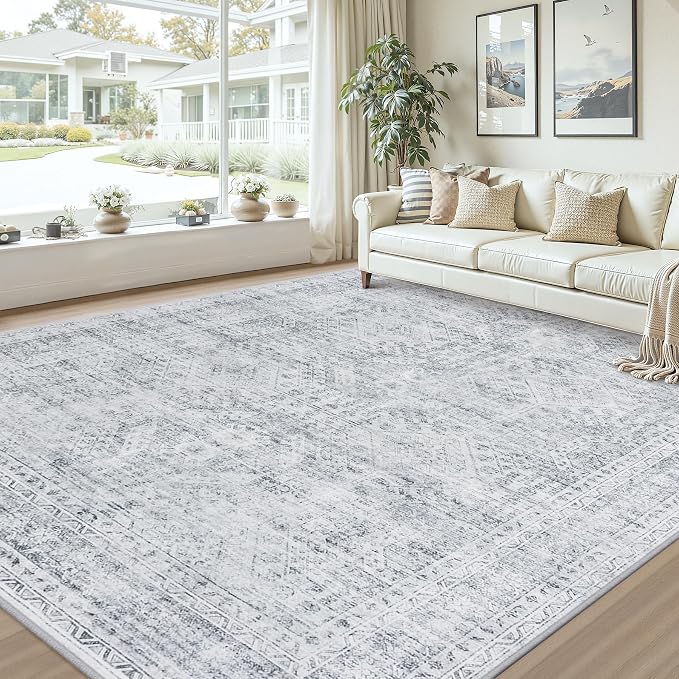 Area Rugs 9x12 Living Room: Vintage Boho Neutral Washable Rug Indoor Soft Large - Image 9