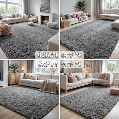 8x10 Area Rugs for Living Room Rug: Soft Fluffy Shag Light Gray Rugs for Bedroom - Image 7
