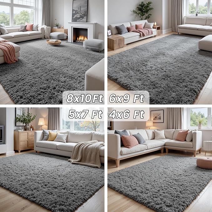 6x9 Area Rugs for Living Room Rug: Soft Fluffy Shag Light Gray Rugs for Bedroom - Image 7