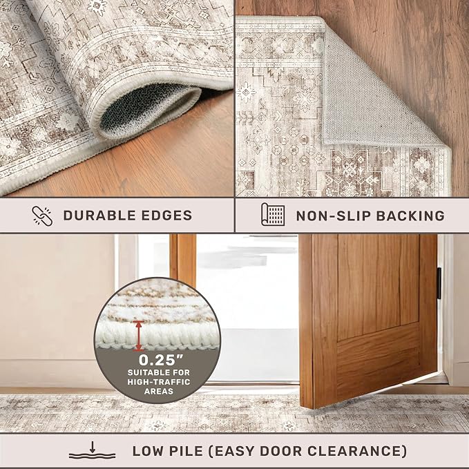 Hazo Haus Washable Neutral Farmhouse Living Room Rug, 5x7 Area Rugs - Image 5