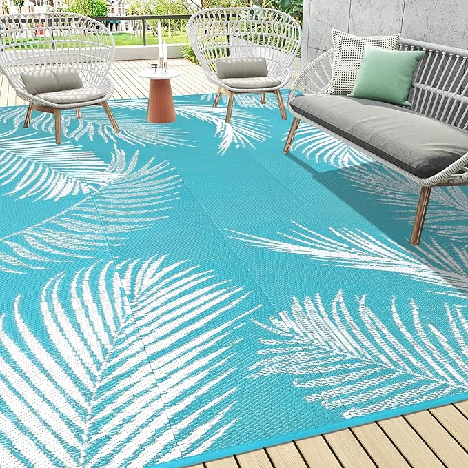 Pauwer Waterproof Outdoor Rug 9x12, Reversible Plastic Straw Patio Camping Rug by Pauwer