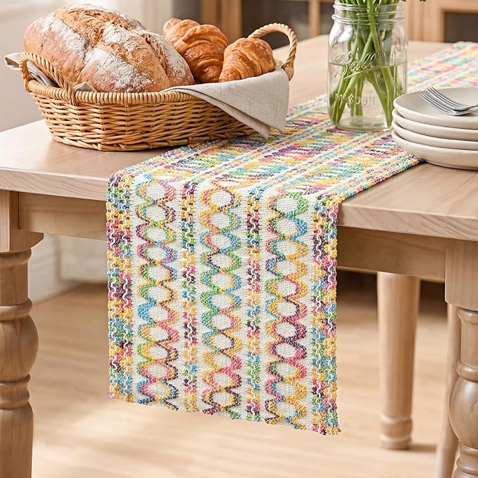 Artoid Mode Colorful Woven Farmhouse Hollow Table Runner 12x60 Inch | Holiday by ArtoidMode