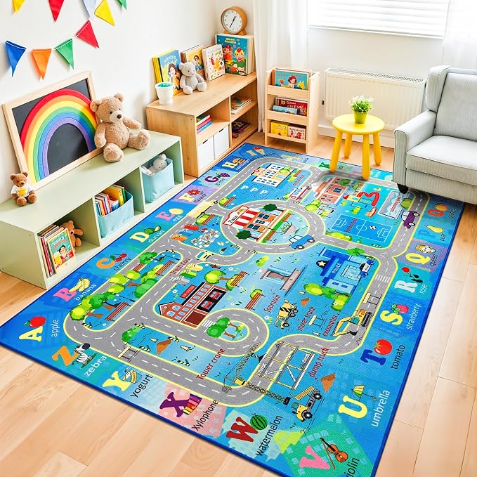 Chicrug 4x6 Car Road Area Rug for Kids Playroom Bedroom, Non Slip Low Pile - Image 5