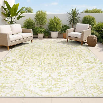 JONATHAN Y Boho Medallion Indoor Outdoor Area Rug 4X6 Cream/Green, Estrella by JONATHANY