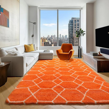 ONASAR Rugs for Living Room Bedroom, 5x8 Fluffy Orange and White Area Rug - Image 6