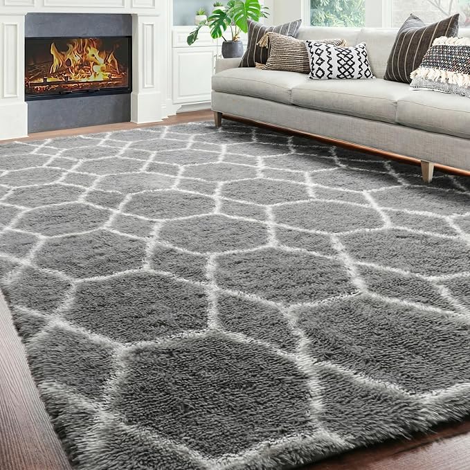 ONASAR 8x10 Area Rugs for Living Room, Fluffy Grey and White Bedroom Rug - Image 5
