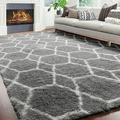 ONASAR Area Rugs for Bedroom Living Room, 4x6 Fluffy Grey and White Floor Rug - Image 9