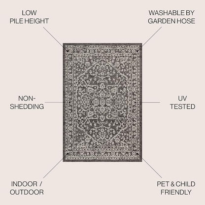 JONATHAN Y Boho Medallion Indoor Outdoor Square Area Rug 4X4 Black/Gray - Image 2